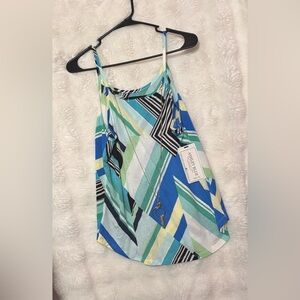 🩵 Ashley Blue Graphic Asymmetrical Tank Top in Blue and Green